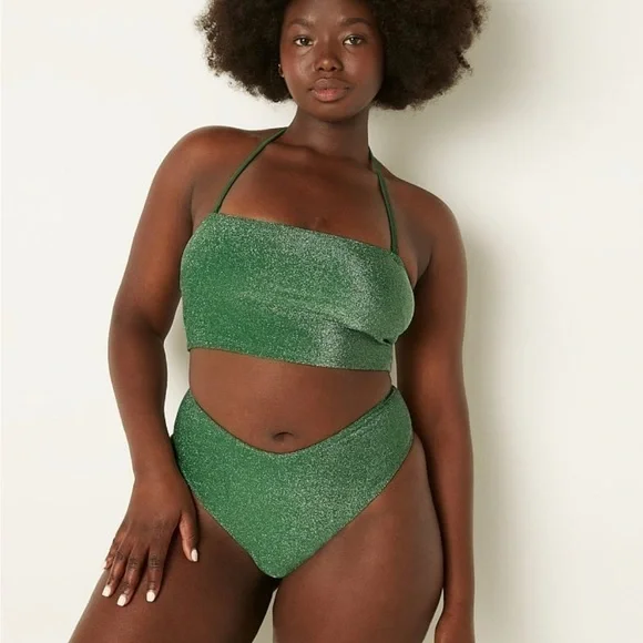 Sparkle Green Shimmer Bandeau Bikini Top halter size XL swim - Picture 3 of 13